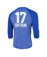 Majestic Men's Shohei Ohtani Royal Los Angeles Dodgers 2024 National League Champions 3/4-sleeve Name Number Raglan Tri-blend T-shirt