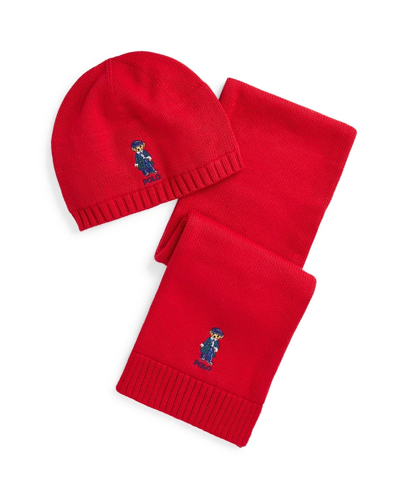 Polo Ralph Lauren Big Girls 2-Pc. Polo Bear Cotton-Blend Hat and Scarf Set