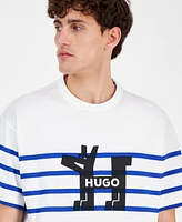 Hugo Boss Men's Relaxed Fit Short Sleeve Striped Crewneck Logo T-Shirt