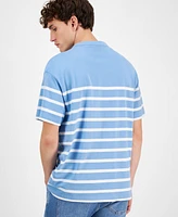 Hugo Boss Men's Relaxed Fit Short Sleeve Striped Crewneck Logo T-Shirt