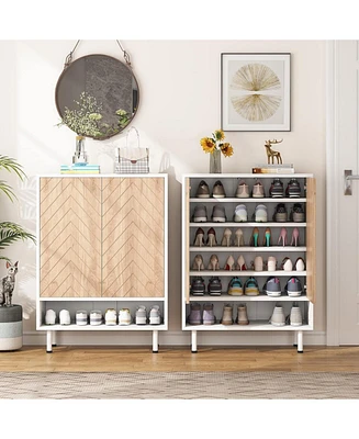 Tribesigns 6-Tier Shoe Cabinet, 18 Pair Rack Organizer Cabinet with Door and Shelves for Entryway Hallway Closet