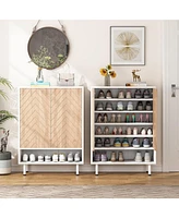 Tribesigns 6-Tier Shoe Cabinet, 18 Pair Rack Organizer Cabinet with Door and Shelves for Entryway Hallway Closet