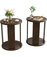 Tribesigns 20" Round End & Side Table Set of 2,Small Accent Nightstand with Wooden Frame, Industrial Circle Bedside Table