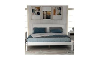 Slickblue Full Platform Bed Frame with Headboard - Wood Slat Support, No Box Spring Needed, White