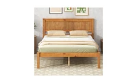 Slickblue Full Platform Bed Frame with Headboard - Wood Slat Support, No Box Spring Needed, Oak