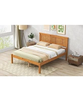 Slickblue Full Platform Bed Frame with Headboard - Wood Slat Support, No Box Spring Needed, Oak