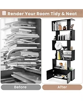 Gymax 2PCS 6-Tier Shaped Bookshelf w/ Cabinet 6-Tier Tall Bookcase w/ Doors