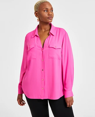 I.n.c. International Concepts Women's Plus Collared Button-Down Blouse, Created for Macy's