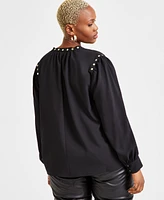 I.n.c. International Concepts Plus V-Neck Studded Blouse, Exclusively at Macy's