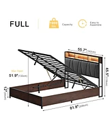 Hausource Full Size Lift Up Storage Bed Frame with Charging Station No Box Spring Needed