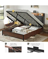 Hausource Lift Up Storage Bed Frame Queen/Full Size with Charging Station No Box Spring Needed, Full