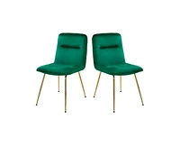 Homlux Set of 2 Modern Accent Chair Velvet Upholstered Armless Dining Chairs W/Gold Leg for Kitchen&Living Room&Bedroom,Green