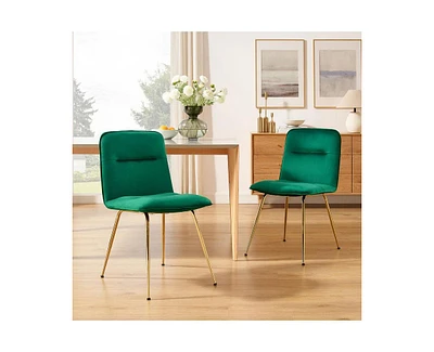 Homlux Set of 2 Modern Accent Chair Velvet Upholstered Armless Dining Chairs W/Gold Leg for Kitchen&Living Room&Bedroom,Green