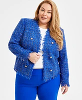 I.n.c. International Concepts Plus Size Collarless Tweed Blazer, Exclusively at Macy's