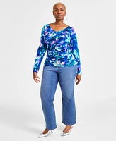 I.n.c. International Concepts Plus Ruched Tie-Dyed Top, Exclusively at Macy's