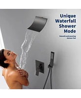 Slickblue Male Npt Waterfall Shower Head with Handheld Tub Faucet with High Flow and Curved Spout