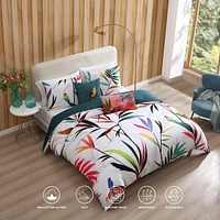 Bebejan Tropical Fusion Bedding 200 Thread Count 100% Cotton Sateen 5 Piece Queen Size Reversible Comforter Set