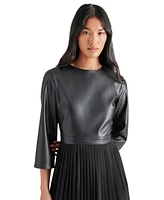 Steve Madden Women's Knox Faux-Leather Pleated Midi Dress