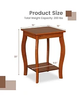 Gymax 2-Tier Square End Table Narrow Sofa Side Nightstand w/ Storage Shelf & Wood Legs