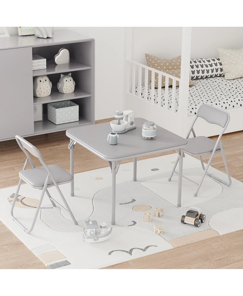 gaomon Boys and Girls Folding Table and Chairs Set of 3, Portable Table and Chair with Pu Soft Cushion
