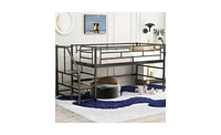 Slickblue Twin Mid Loft Bed with Storage Stairs - Space-Saving Solution for Kids' Bedrooms