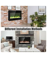 Gymax 36'' Electric Fireplace Recessed and Wall Mounted 750W/1500W W/ Multicolor Flame