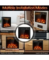 Gymax 18 inch Electric Fireplace Insert Freestanding & Recessed 1500W Stove Heater