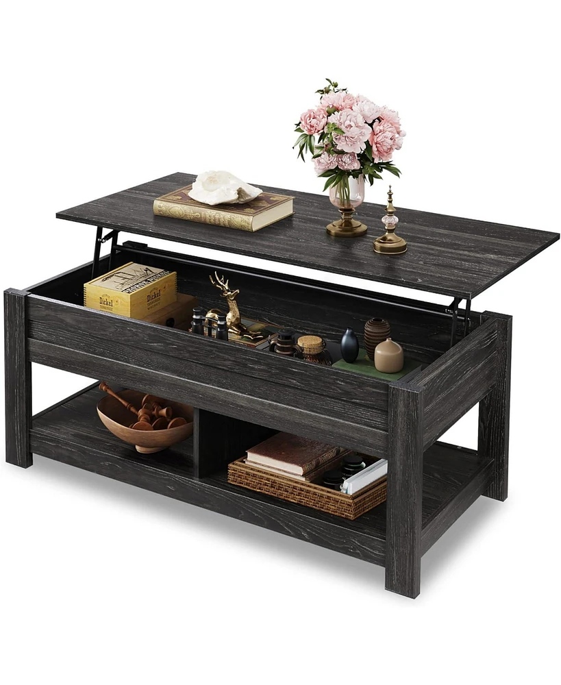 Wlive Coffee Table, 47" Lift Top Coffee Table with Hidden Compartment and 2 Storage Shelves for Living Room, Espresso