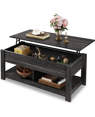 Wlive Coffee Table, 47" Lift Top Coffee Table with Hidden Compartment and 2 Storage Shelves for Living Room, Espresso