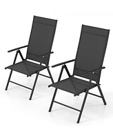 Costway 2 Pcs Patio Folding Dining Chair with 7-Level Adjustable High Backrest for Garden