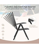 Costway 2 Pcs Patio Folding Dining Chair with 7-Level Adjustable High Backrest for Garden