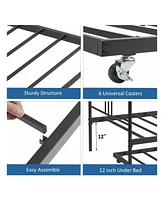 gaomon Twin Rectangular Metal Daybed With Trundle, Sofa Bed Frame 6 Casters And Steel Slat Support For Living Room, Bedroom Guest Room