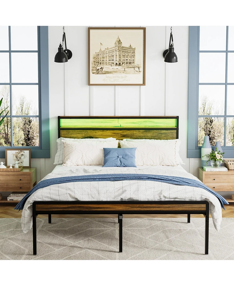 Slickblue Queen Size Bed Frame with Storage Headboard and Led Light Stylish and Functional Bedroom Solution