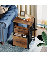 Devaise 2 Drawer Mobile File Cabinet Rolling Printer Stand with Open Storage Shelf Fabric Vertical Filing Cabinet fits A4 or Letter Size for Home Offi
