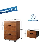 Devaise 2 Drawer Wood File Cabinet, Mobile Lateral Filing Cabinet with Storage, Letter Legal Size, Walnut