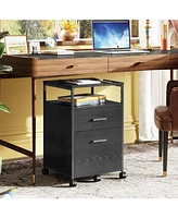 Devaise 2 Drawer File Cabinet, Mobile Printer Stand with Open Storage Shelf, Wood Filing Cabinet fits A4 or Letter Size for Home Office