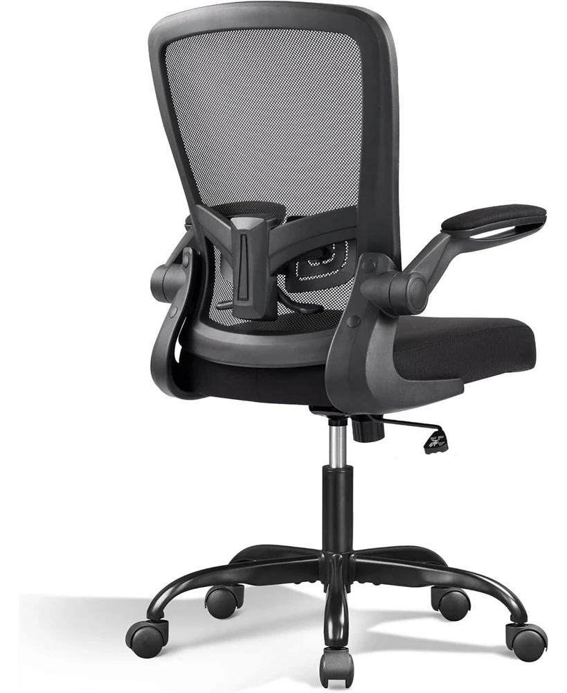 Devaise Mesh Office Chair, Ergonomic Computer Chair with Flip-up Arms and Lumbar Support, Tall Adjustable Desk Chair 300 lb Capacity, Black