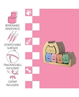 The Licker Store Kazoku 15.63" Modern Cardboard 5-in-1 Family Cat Cave Scratcher with Catnip and Pull-Out Design