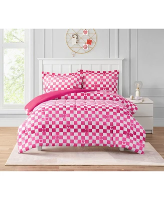 Alex + Bella Checkerboard Hearts Hot Pink 2-Piece Ultra Soft Microfiber Comforter Set - Twin