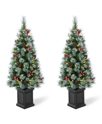 Glitzhome Pre-Lit Pine Artificial Christmas Porch Tree, 4 Feet