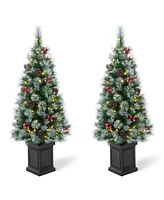Glitzhome Pre-Lit Pine Artificial Christmas Porch Tree, 4 Feet
