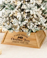 Glitzhome Natural Wooden Trapezoid Farm Fresh Christmas Trees, 26"