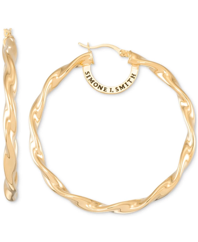 Simone I. Smith Twisted Hoop Earrings in 18k Yellow Gold Over Sterling Silver (45mm)