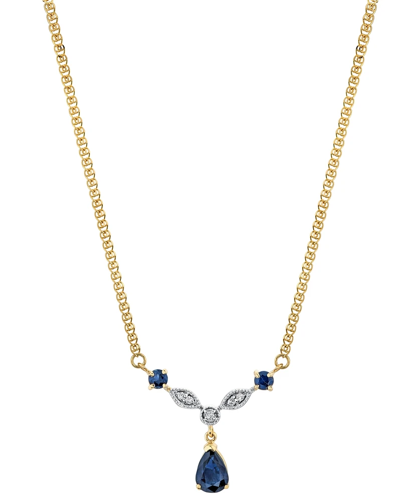 Lab Grown Sapphire (1-1/3 ct. t.w.) & Diamond Accent Pear Drop Fancy 18" Pendant Necklace in 14k Gold