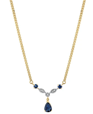 Lab Grown Sapphire (1-1/3 ct. t.w.) & Diamond Accent Pear Drop Fancy 18" Pendant Necklace in 14k Gold