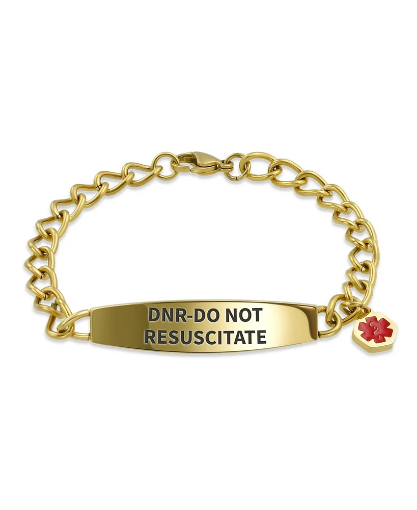 Bling Jewelry Dnr-Do Not Resuscitate Identification Medical Id Miami Cuban Link Chain Bracelet Gold 2 Tone Steel