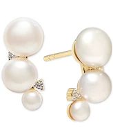 Cultured Freshwater Pearl (3-6mm) & Cubic Zirconia Graduated Curve Drop Earrings in 14k Gold Over Sterling Silver