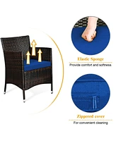 Sugift 4 Pieces Rattan Sofa Set with Glass Table and Comfortable Wicker for Outdoor Patio-Navy