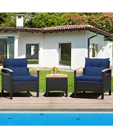 Sugift 3 Pieces Patio Rattan Furniture Set with Removable Cushion-Navy