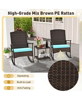 Sugift 3 Piece Patio Rocking Set Wicker Rocking Chairs with 2-Tier Coffee Table